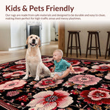 Ultra Soft Area Rug, Non Slip, Stain Resistant, Washable Area Rugs for Living Room, Bedroom, Rustic Low Pile Blossom Design(Black)