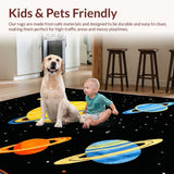 Ultra Soft Area Rug, Non Slip, Stain Resistant, Washable Area Rugs for Living Room, Bedroom, Playful Stellar Exploration Theme(Black)