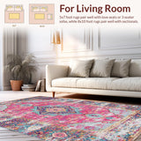 Ultra Soft Area Rug, Non Slip, Stain Resistant, Washable Area Rugs for Living Room, Bedroom, Rustic Distressed Geometric Elegance(Pink)