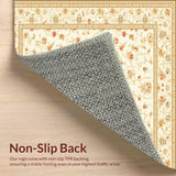 Ultra Soft Area Rug, Non Slip, Stain Resistant, Washable Area Rugs for Living Room, Bedroom, Low Pile Beige Area Floral Small(Beige)