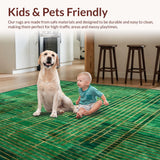 Ultra Soft Area Rug, Non Slip, Stain Resistant, Washable Area Rugs for Living Room, Bedroom, Dynamic Green and Gold Geometric Abstract Area for Modern Spaces(Green)