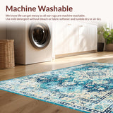 Ultra Soft Area Rug, Non Slip, Stain Resistant, Washable Area Rugs for Living Room, Bedroom, Trendy Ivory Artful Symmetrical Elements(Blue)