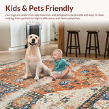 Ultra Soft Area Rug, Non Slip, Stain Resistant, Washable Area Rugs for Living Room, Bedroom, Chic Retro Botanical Design(Orange)