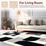 Ultra Soft Area Rug, Non Slip, Stain Resistant, Washable Area Rugs for Living Room, Bedroom, Contemporary Handmade Wool Bedroom Rug for Minimalist Aesthetic(Black)