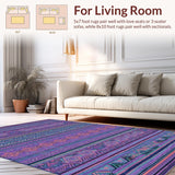 Ultra Soft Area Rug, Non Slip, Stain Resistant, Washable Area Rugs for Living Room, Bedroom, Eclectic Multi-Hued Ethnic Motif(Purple)