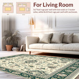 Beige Faux Rabbit Fur Area Ornate Intricate Motifs with Deep Green Accents(Beige)