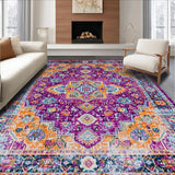 Ultra Soft Area Rug, Non Slip, Stain Resistant, Washable Area Rugs for Living Room, Bedroom, Lively Contemporary Ogee Style(Purple)