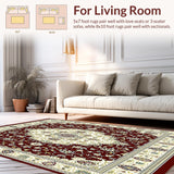 Ultra Soft Area Rug, Non Slip, Stain Resistant, Washable Area Rugs for Living Room, Bedroom, Traditional Medallion Indoor Area in Deep Maroon and Cream(Red)