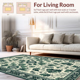 Ultra Soft Area Rug, Non Slip, Stain Resistant, Washable Area Rugs for Living Room, Bedroom, Luxurious Vintage Leafy Background(Ivory)