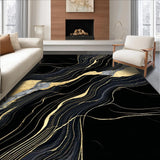 Ultra Soft Area Rug, Non Slip, Stain Resistant, Washable Area Rugs for Living Room, Bedroom, Opulent Black Gold Abstract Design(Black)