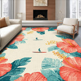 Ultra Soft Area Rug, Non Slip, Stain Resistant, Washable Area Rugs for Living Room, Bedroom, Boho Surf Beach Rug Tropical Hibiscus Print(Red)