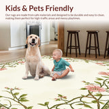 Ultra Soft Area Rug, Non Slip, Stain Resistant, Washable Area Rugs for Living Room, Bedroom, Chic Boho Floral Green Vines Pink Bloom Neutral Tones(Beige)