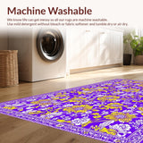 Ultra Soft Area Rug, Non Slip, Stain Resistant, Washable Area Rugs for Living Room, Bedroom, Rustic Artful Floral Touch(Purple)