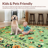 Ultra Soft Area Rug, Non Slip, Stain Resistant, Washable Area Rugs for Living Room, Bedroom, Eclectic Floral Medley Arrangement(Green)