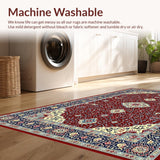 Ultra Soft Area Rug, Non Slip, Stain Resistant, Washable Area Rugs for Living Room, Bedroom, Stylish Traditional Ogee Patterned Rug(Red)
