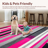 Ultra Soft Area Rug, Non Slip, Stain Resistant, Washable Area Rugs for Living Room, Bedroom, Striking Minimalist Graphic Lines(Pink)