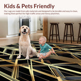 Ultra Soft Area Rug, Non Slip, Stain Resistant, Washable Area Rugs for Living Room, Bedroom, Art Deco Golden Scales Motif(Black)