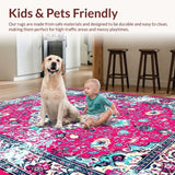 Ultra Soft Area Rug, Non Slip, Stain Resistant, Washable Area Rugs for Living Room, Bedroom, Artful Lived-In Damask Design(Red)