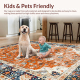 Ultra Soft Area Rug, Non Slip, Stain Resistant, Washable Area Rugs for Living Room, Bedroom, Artful Minimalist Orange Blooms(Orange)