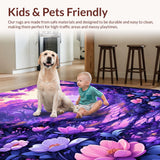 Ultra Soft Area Rug, Non Slip, Stain Resistant, Washable Area Rugs for Living Room, Bedroom, Radiant Floral Fantasy Aesthetic(Purple)