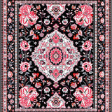 Whimsical Patterned Floral Scene(Black)