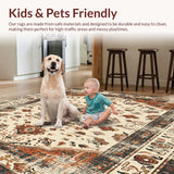 Ultra Soft Area Rug, Non Slip, Stain Resistant, Washable Area Rugs for Living Room, Bedroom, Retro Beige Brown Area Distressed Medallion Indoor(Beige)