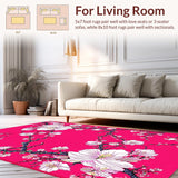 Ultra Soft Area Rug, Non Slip, Stain Resistant, Washable Area Rugs for Living Room, Bedroom, Charming Floral Watercolor Aesthetic(Pink)
