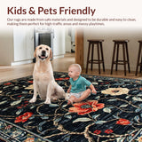 Ultra Soft Area Rug, Non Slip, Stain Resistant, Washable Area Rugs for Living Room, Bedroom, Chic Rustic Floral Accents(Black)