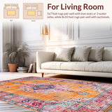 Ultra Soft Area Rug, Non Slip, Stain Resistant, Washable Area Rugs for Living Room, Bedroom, Chic Distressed Abstract Composition(Orange)