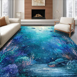 Ultra Soft Area Rug, Non Slip, Stain Resistant, Washable Area Rugs for Living Room, Bedroom, Ocean Dreams Rug Whimsical Sea Life Floor Mat(Blue)