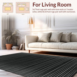 Ultra Soft Area Rug, Non Slip, Stain Resistant, Washable Area Rugs for Living Room, Bedroom, Elegant Contrast Banded Rug with Alternating Linear Pattern(Black)