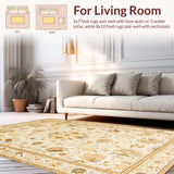 Ultra Soft Area Rug, Non Slip, Stain Resistant, Washable Area Rugs for Living Room, Bedroom, Elegant Earthy Floral Motif(Beige)