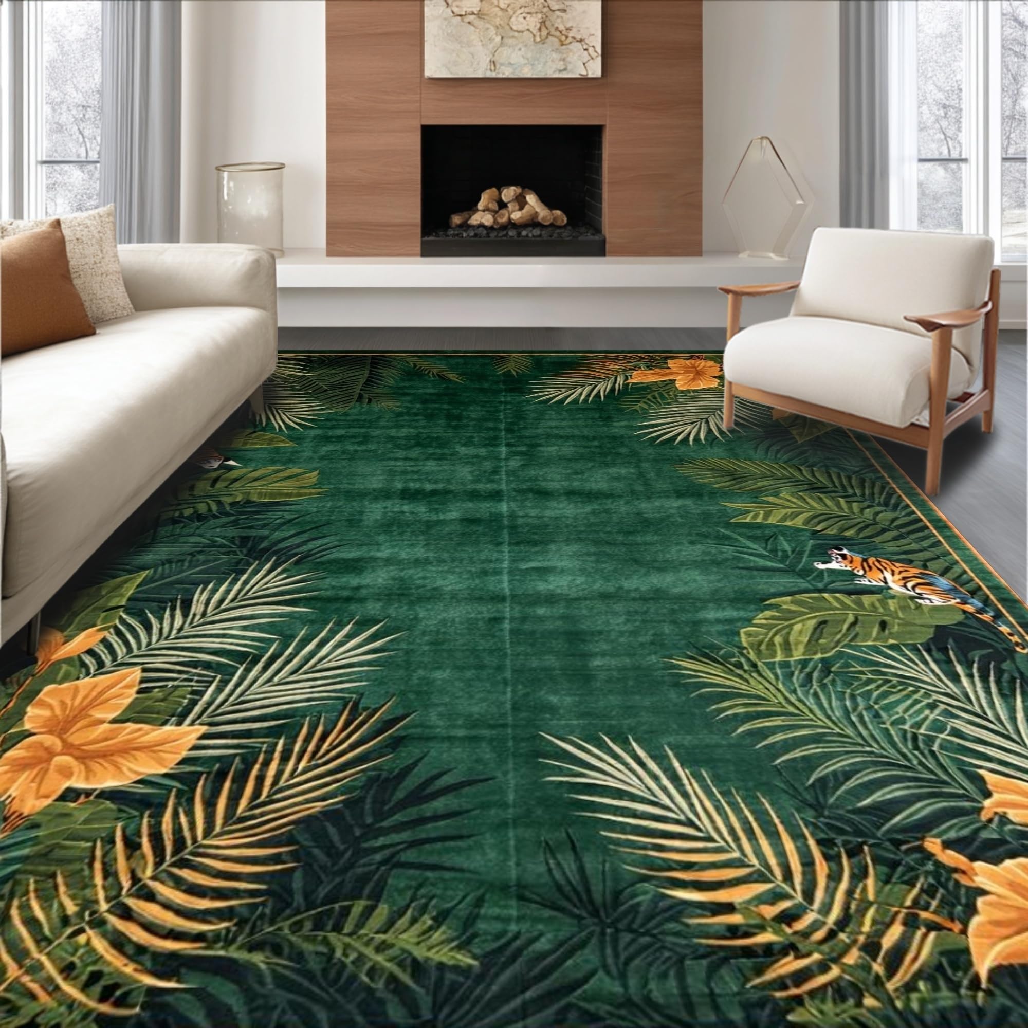 Rustic Botanical Tiger Illustration Rug – ODIKA