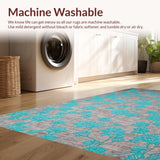 Ultra Soft Area Rug, Non Slip, Stain Resistant, Washable Area Rugs for Living Room, Bedroom, Modern Gray Watercolor Botanical Motif(Turquoise)