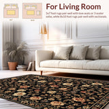 Ultra Soft Area Rug, Non Slip, Stain Resistant, Washable Area Rugs for Living Room, Bedroom, Luxurious Abstract Floral Fusion(Black)