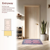 Ultra Soft Area Rug, Non Slip, Stain Resistant, Washable Area Rugs for Living Room, Bedroom, Charming Retro Floral Motif(Pink)