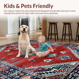 Ultra Soft Area Rug, Non Slip, Stain Resistant, Washable Area Rugs for Living Room, Bedroom, Rustic Crimson Medallion Elegance(Red)