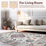 Ultra Soft Area Rug, Non Slip, Stain Resistant, Washable Area Rugs for Living Room, Bedroom, Minimalist Floral Silver Palette(White)