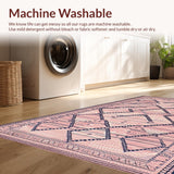 Ultra Soft Area Rug, Non Slip, Stain Resistant, Washable Area Rugs for Living Room, Bedroom, Sophisticated Navy Tiled Arrangement(Pink)
