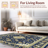 Ultra Soft Area Rug, Non Slip, Stain Resistant, Washable Area Rugs for Living Room, Bedroom, Chateau Collection Grandeur Medallion Regal Blue Tan Classic Motif(Blue)