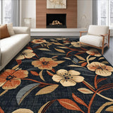 Ultra Soft Area Rug, Non Slip, Stain Resistant, Washable Area Rugs for Living Room, Bedroom, Trendy Rustic Floral Symmetry(Black)