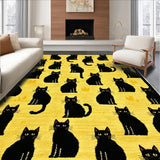 Ultra Soft Area Rug, Non Slip, Stain Resistant, Washable Area Rugs for Living Room, Bedroom, Contemporary Black Cat Aesthetic(Yellow)