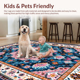 Ultra Soft Area Rug, Non Slip, Stain Resistant, Washable Area Rugs for Living Room, Bedroom, Eclectic Vintage Floral Medallion(Blue)