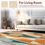 Ultra Soft Area Rug, Non Slip, Stain Resistant, Washable Area Rugs for Living Room, Bedroom, Bright Ocean Wave Inspired Rug(Orange)