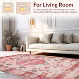 Ultra Soft Area Rug, Non Slip, Stain Resistant, Washable Area Rugs for Living Room, Bedroom, Elegant Vintage Floral Arrangement(Pink)