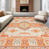 Ultra Soft Area Rug, Non Slip, Stain Resistant, Washable Area Rugs for Living Room, Bedroom, Elegant Tiled Artisan Design(Orange)