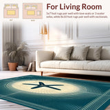 Ultra Soft Area Rug, Non Slip, Stain Resistant, Washable Area Rugs for Living Room, Bedroom, Sunlight Beach Beige Radiant Starfish Dark Turquoise(Blue)
