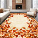 Autumn Harvest Medallion Area with Rustic Burnt Orange Leaf Design(Beige)