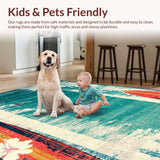 Ultra Soft Area Rug, Non Slip, Stain Resistant, Washable Area Rugs for Living Room, Bedroom, Coral Green Surfboard Rug Featuring Tropical Hibiscus and Silhouette Theme(Blue)
