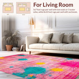 Ultra Soft Area Rug, Non Slip, Stain Resistant, Washable Area Rugs for Living Room, Bedroom, Vibrant Modern Artistic Swirls(Pink)